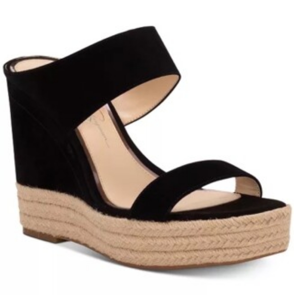 β¨ Jessica Simpson Black Wedge Sandals - Size 9 β¨ - Picture 2 of 10